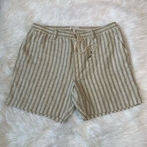 Banana Republic Beige and White Striped Linen Shorts with Drawstring
